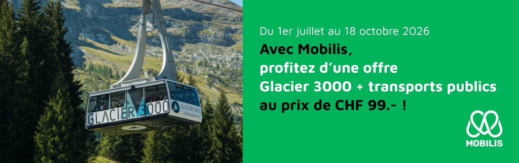 Visuel desktop – Glacier 3000 x Mobilis Glacier 3000 Cable Car above the Swiss Alps