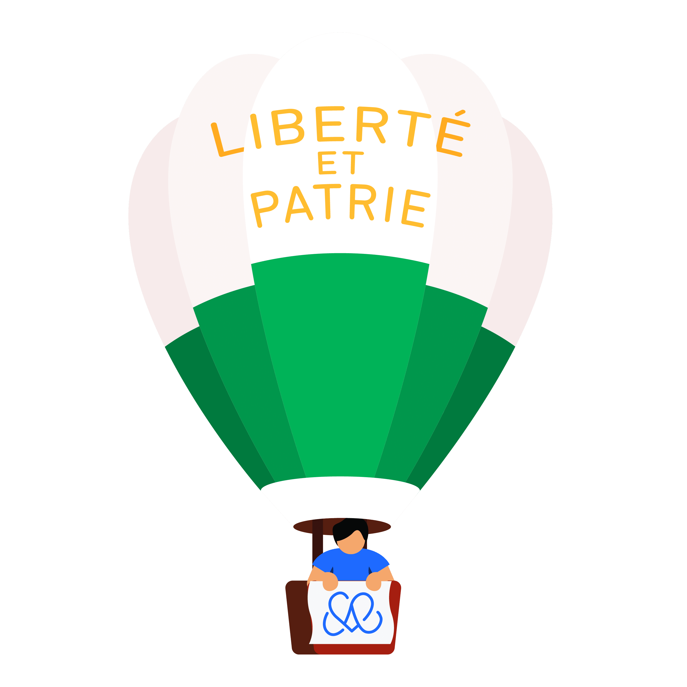 Montgolfière verte avec texte Liberté et Patrie